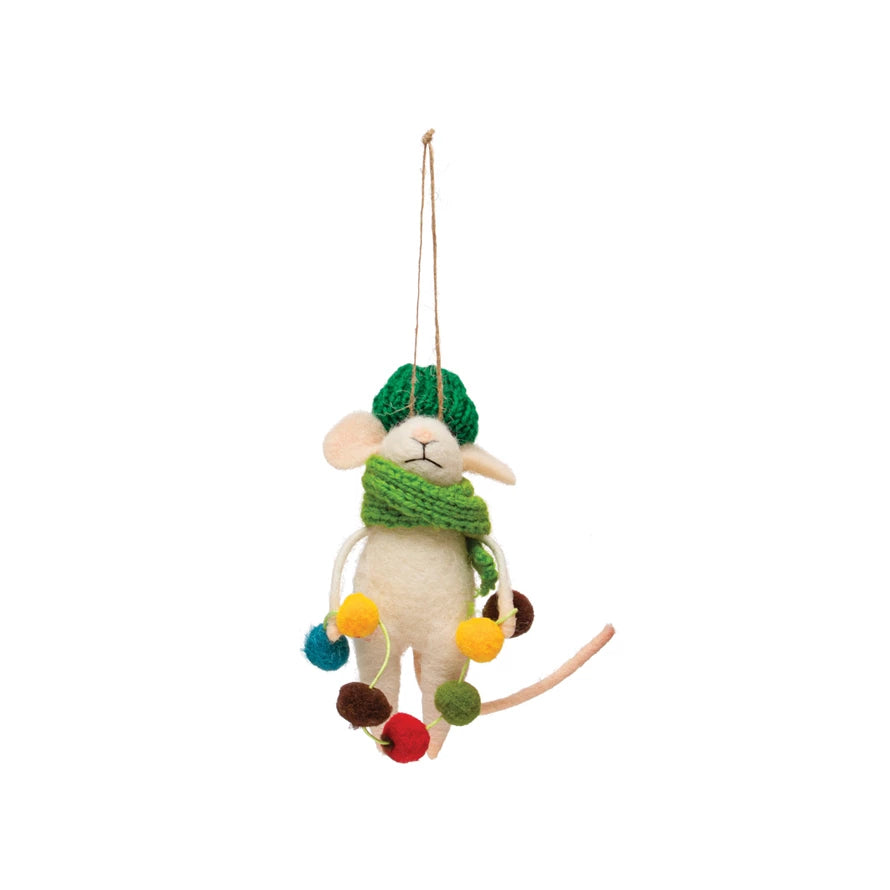 Felt Mouse in Knit Scarf & Hat Ornament  Creative Co-Op   